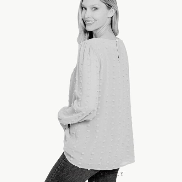 NWT Zenana Swiss Dot Round Neck Sheer Sleeve Blouse | Small | Black - Picture 2 of 5